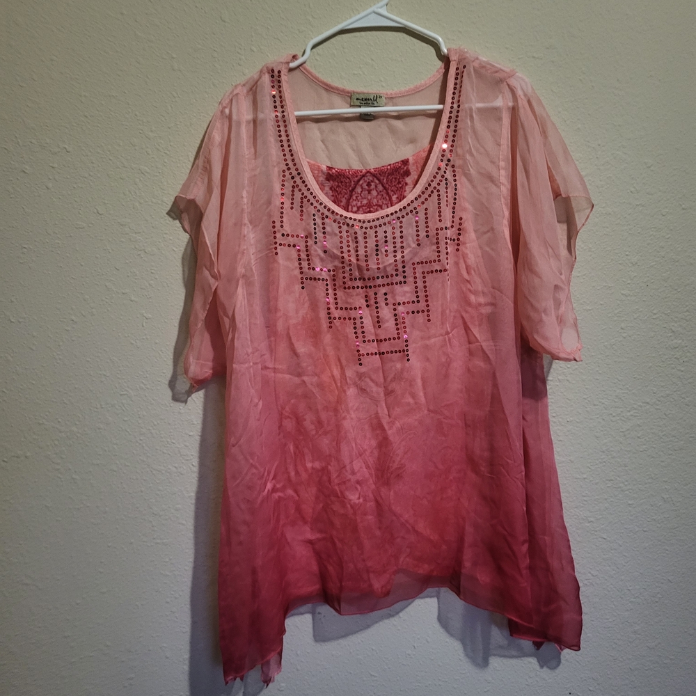 ONE WORLD Pink Ombre Blouse with Embellishments